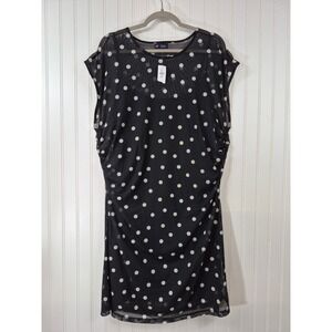 NEW GAP Polka Dot Mesh Ruched Side Tank‎ Dress Black White XXL 
Tall  Stretchy